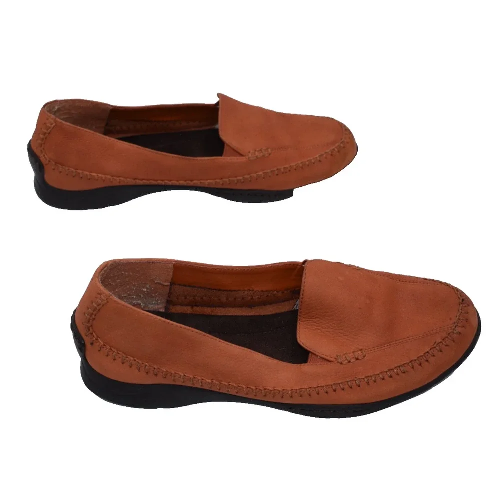 NATURALIZER Driving Loafer Shoes -- Orange Leather Flats 198P42 -- Womens 8